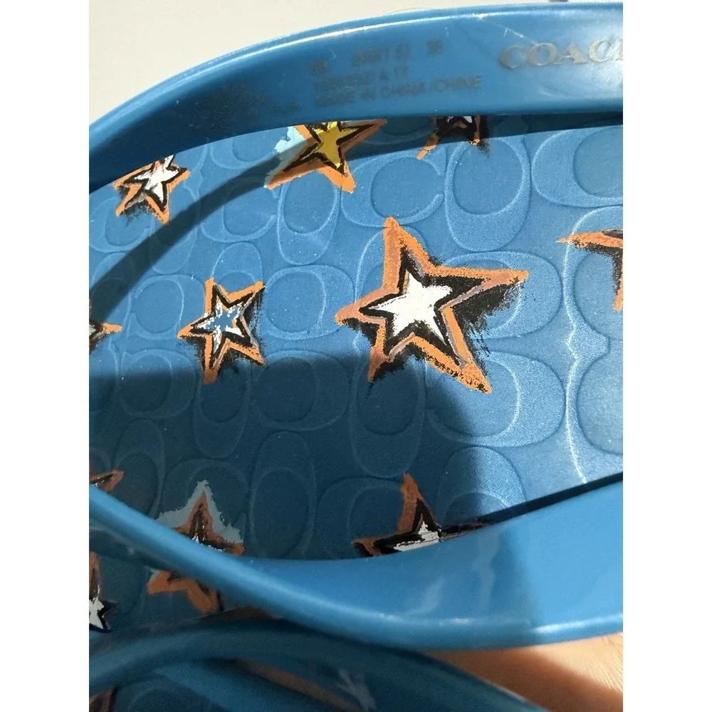Coach Abbigail Sandals Flip Flops Star Denim Womens Size 8  Blue‎ Z